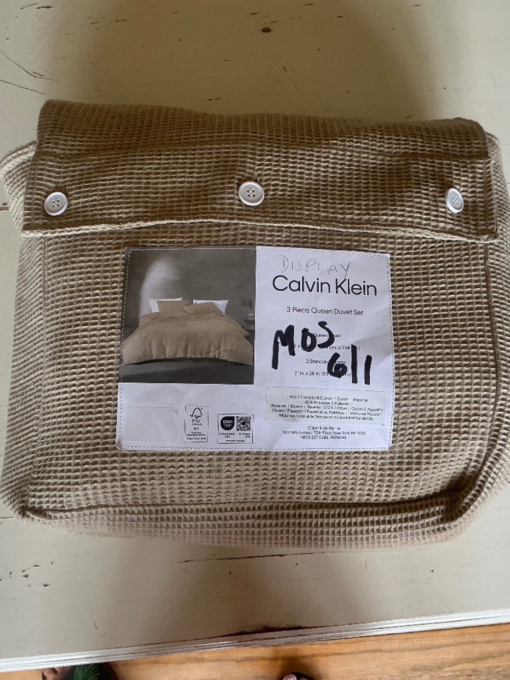 NWOT Calvin Klein Tan Waffle Knit QUEEN Duvet cover